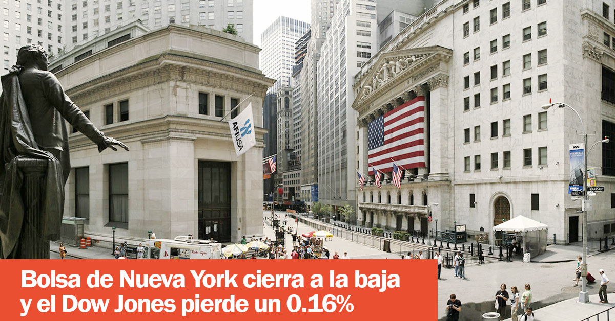 Bolsa de Nueva York cierra a la baja y el Dow Jones pierde un 0.16%