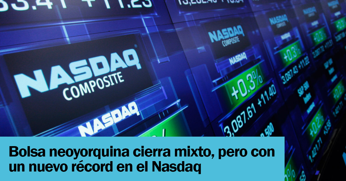 Bolsa neoyorquina cierra mixto, pero con un nuevo récord en el Nasdaq