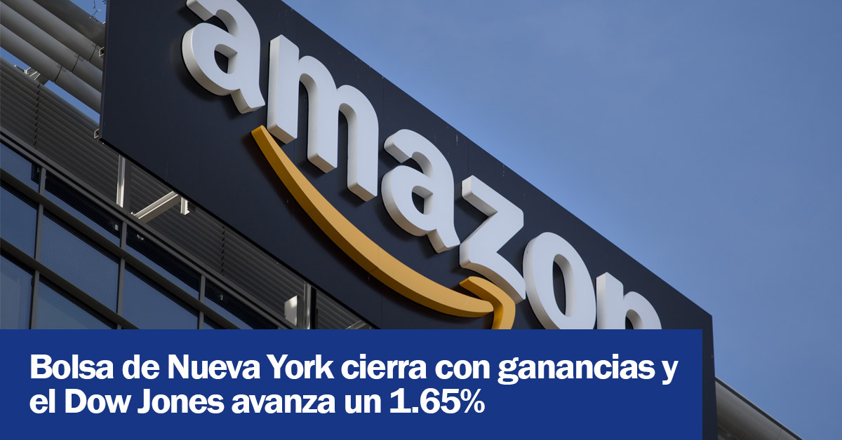 Bolsa de Nueva York cierra con ganancias y el Dow Jones avanza un 1.65%