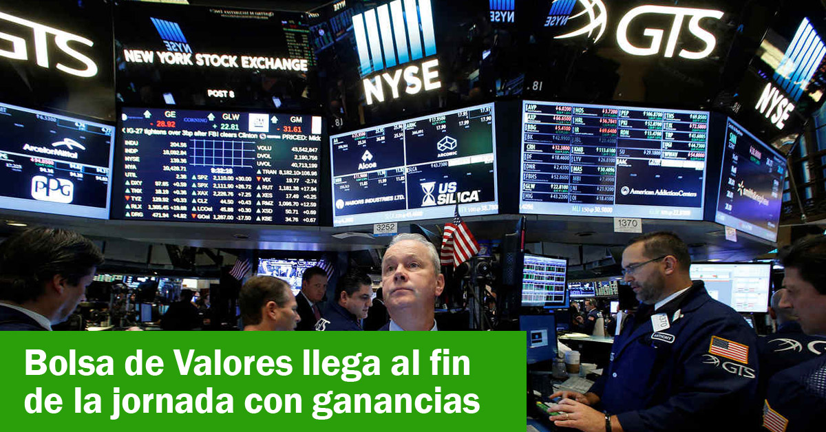 Bolsa de Valores llega al fin de la jornada con ganancias