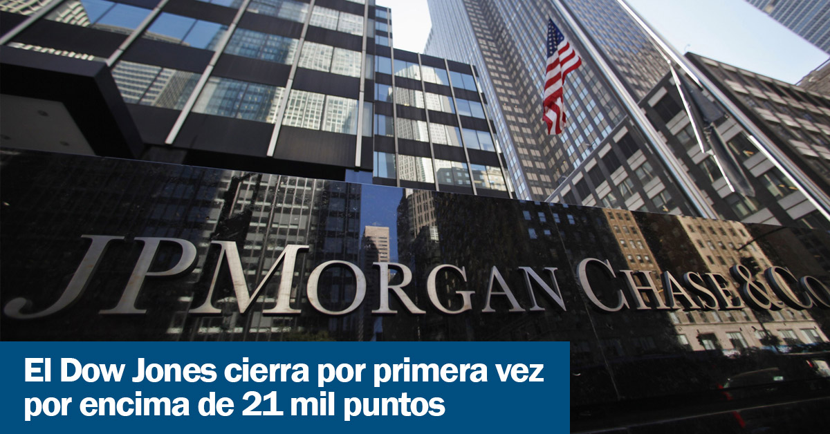 El Dow Jones cierra por primera vez por encima de 21 mil puntos