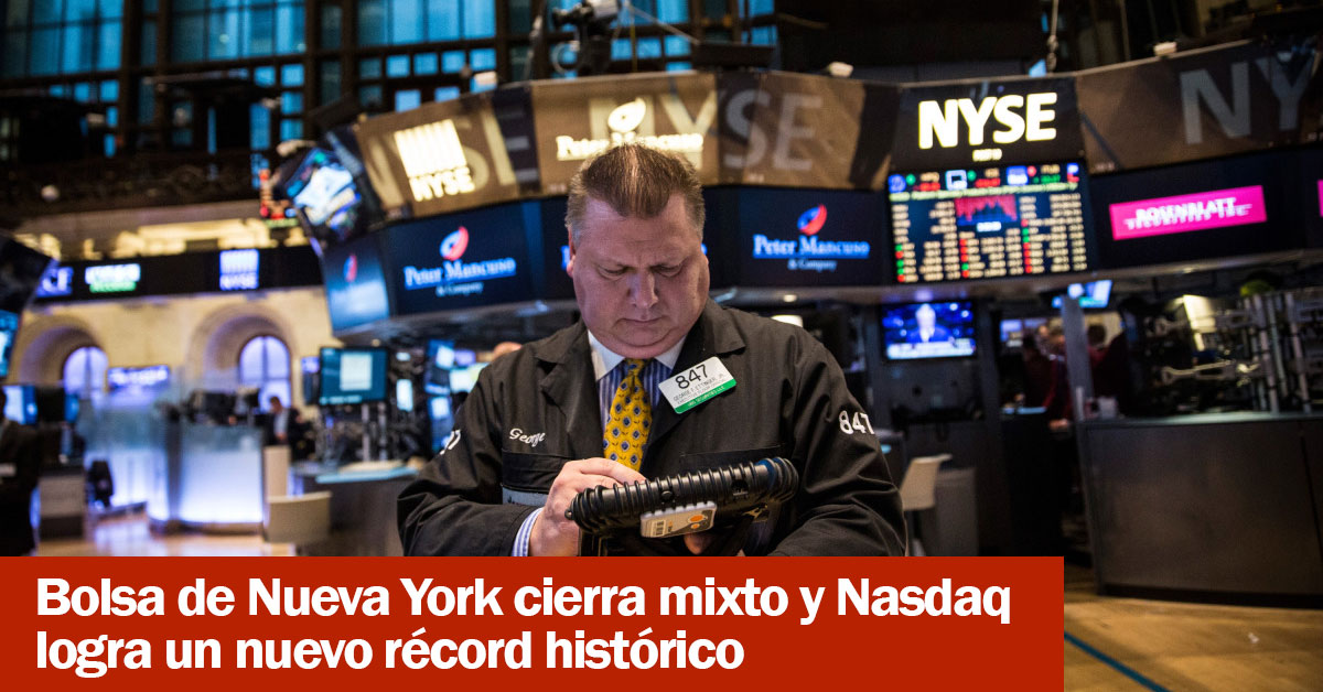 Wall Street cierra mixto y Nasdaq logra un nuevo récord histórico