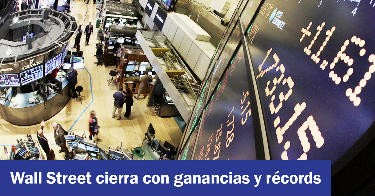 Wall Street cierra con ganancias y récords