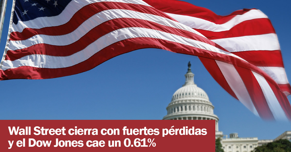 Wall Street cierra con fuertes pérdidas y el Dow Jones cae un 0.61%